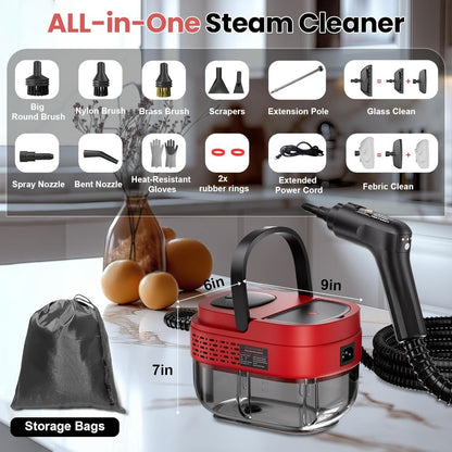 Steam Cleaner 1500W 1.6L Tank Model with 3-Level Hand Control, 221°F Steam and Multi-Tool Kit