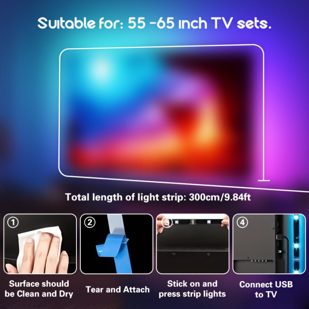 TV LED Backlight with Camera Screen Sync RGBW 5ft – Real-Time Color Matching USB Powered Ambient Bias Lighting for Smart TVs