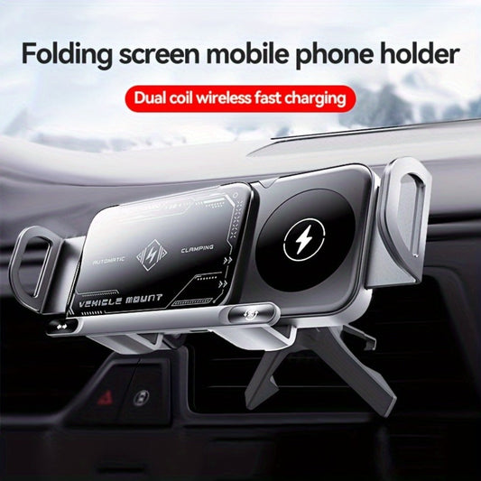 Car Wireless Charger Mount for Samsung Galaxy Z Fold 15W Auto-Clamping Fast Charging Holder, 360° Rotating Ball Joint