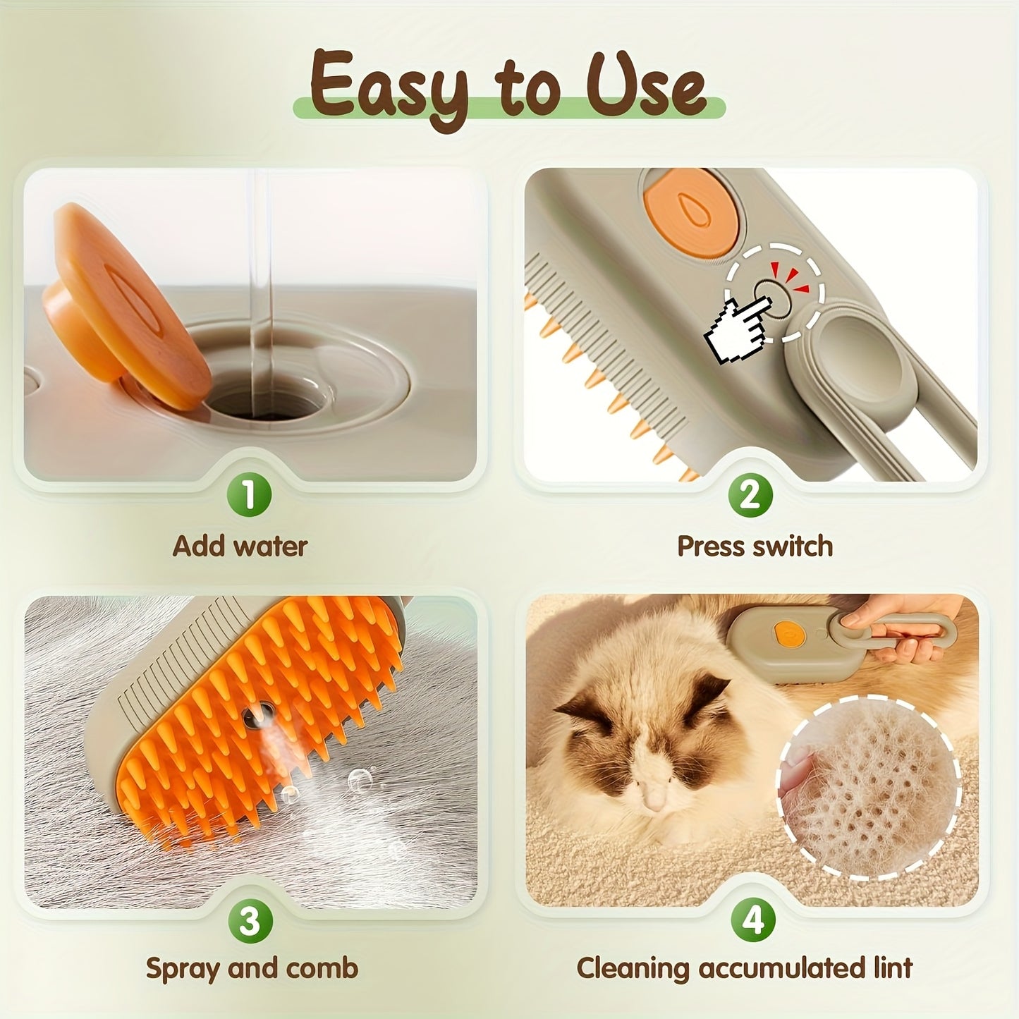 Cat Grooming Steam Brush – Self-Cleaning 4-in-1 Pet Brush with Spray for Cats & Dogs Shedding Grooming Control Deshedding Tool