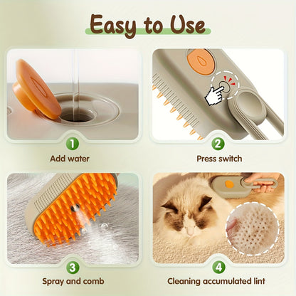 Cat Grooming Steam Brush – Self-Cleaning 4-in-1 Pet Brush with Spray for Cats & Dogs Shedding Grooming Control Deshedding Tool