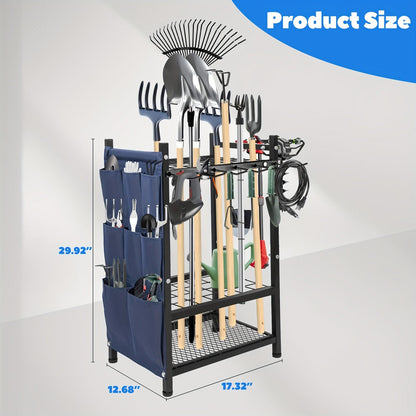 Tool Storage Rack with Storage Bag, Metal Yard Tool Organizer for Garage Holds 35 Long-Handled Tools