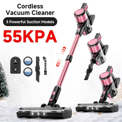Cordless Vacuum Cleaner 55KPa 8-in-1 Stick Vacuum with LED Light 180° Swivel Wireless for Entryways, Bedrooms and Living Spaces