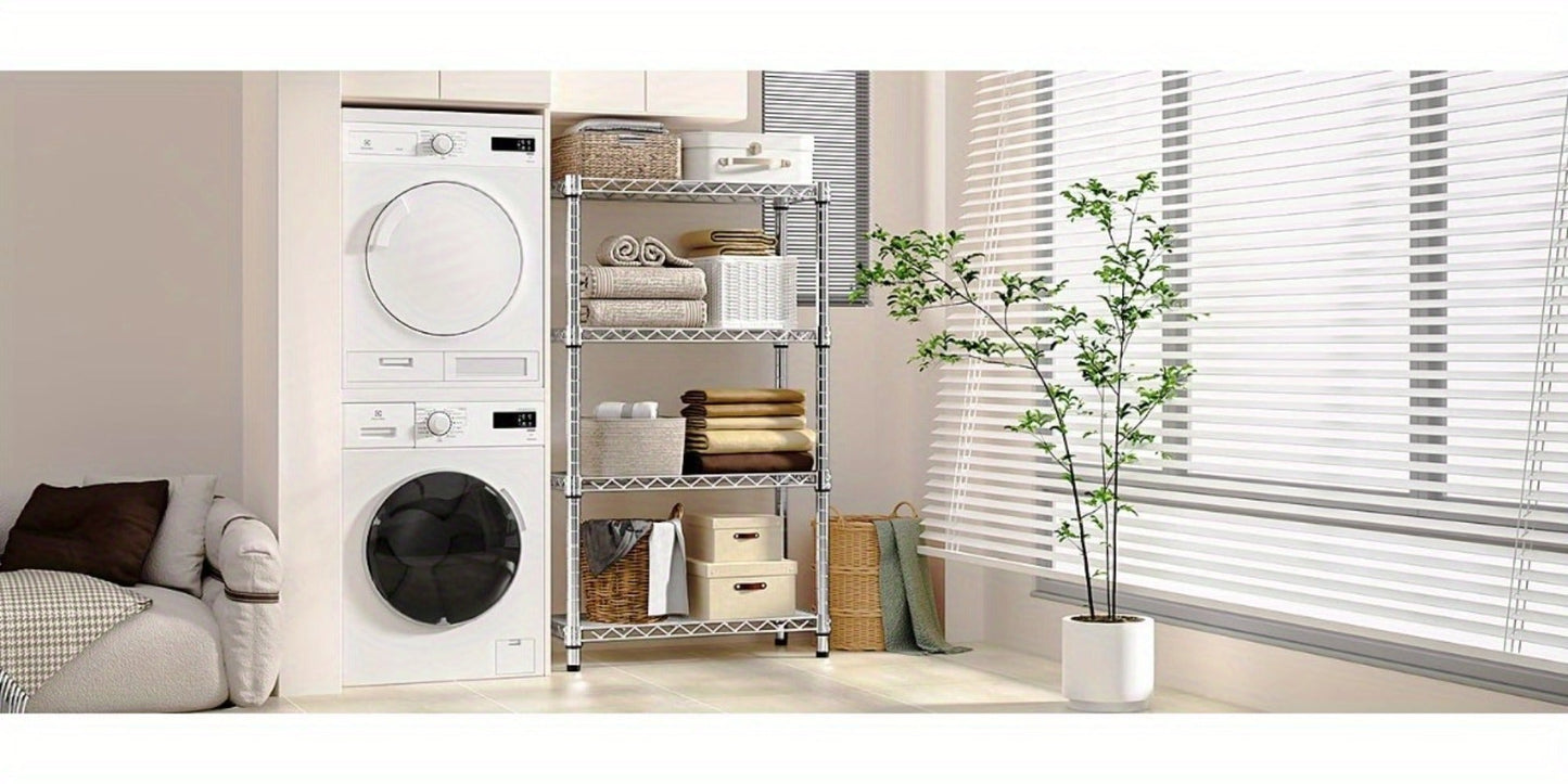 Metal Storage Shelving Unit Adjustable 4 5 Tier Steel Shelf Rack for Garage Kitchen Pantry Workshop Black Chrome MZG
