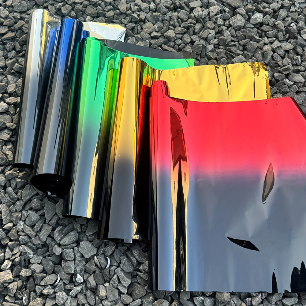 Gradient Window Tint Film 19.7 x 118 Inch – Two-Color Heat Resistant VLT Car Window Film | PET Material | Red, Gold, Green