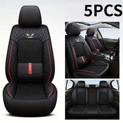 Car Seat Covers 3D Diamond-Embroidered Faux Leather with Two-Front or Five-Seat Set Options