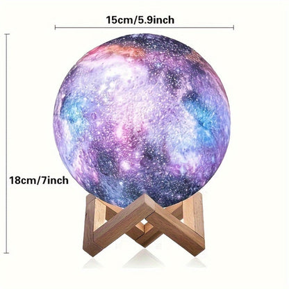 3D Moon Lamp 16 Colors LED Night Light with Remote Control USB Powered Solid Wood Stand for Entryways, Bedrooms and Living Spaces