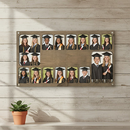 Graduation Photo Frame Vintage Wooden 14-Photo Collage Display Stand Desktop Wall Decor Home Office Grad Gift Grey Beige