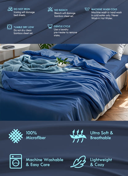 Fitted Sheet Set Deep Pocket | Soft Cooling Breathable Bedding 3-4pcs Fade-Resistant All-Season for Twin Full Queen King