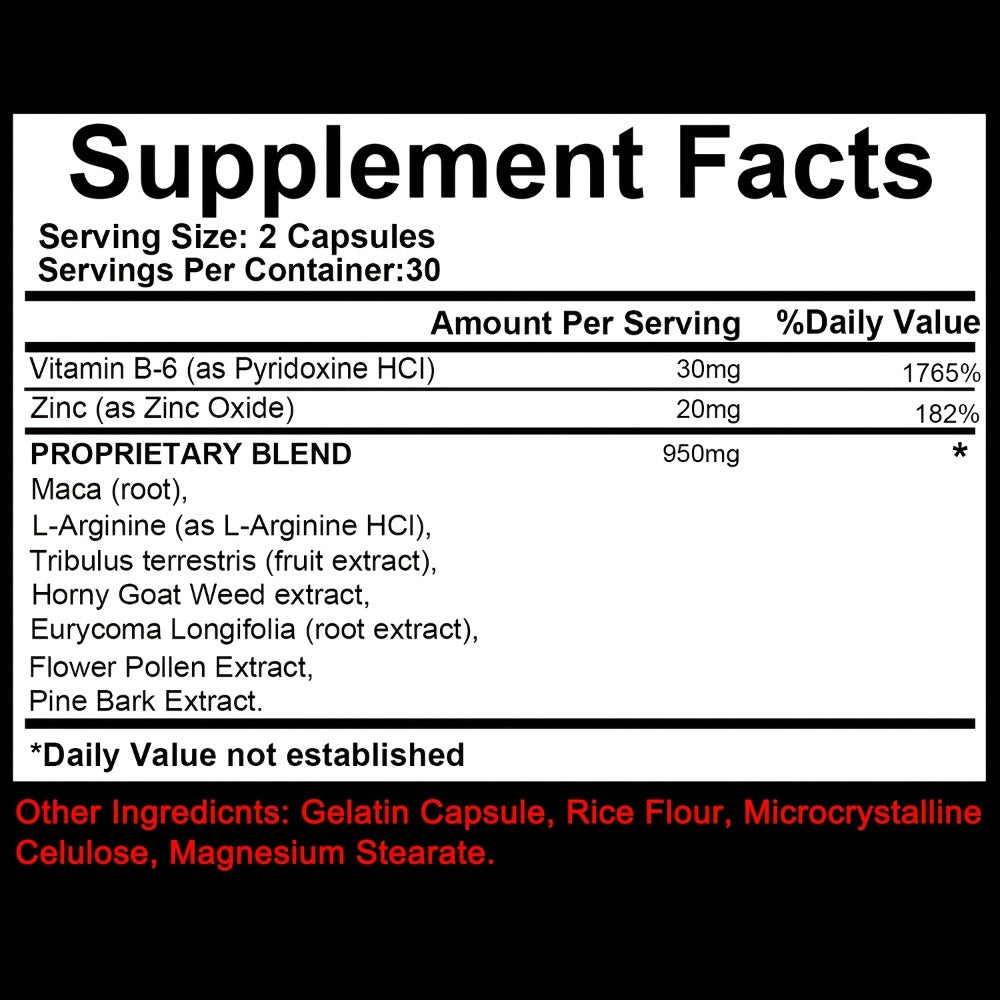 Men's Health Supplement Capsules, 60 Count in One Bottle with 950 mg Blend Printed on the Label
