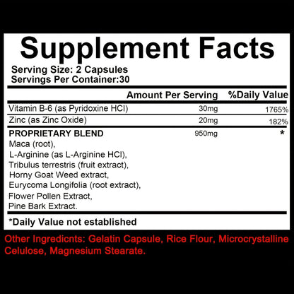 Men's Health Supplement Capsules, 60 Count in One Bottle with 950 mg Blend Printed on the Label