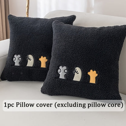 Sofa Cover Thick Plush Shearling Panels with Animal and Bone Embroidery and Backing Detail for 2 to 4 Seats
