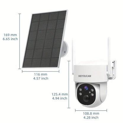 Solar PTZ Security Camera Outdoor 4K Wireless – 360° Pan Tilt Zoom, PIR Motion Detection Alarm, Full Color Night Vision, Two-Way Audio