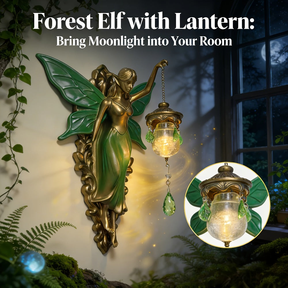 Fairy Statue Wall Decor 9.84in Fantasy Forest Fairy Sculpture, Carved Green Leaf Art Wall Hanging Ornament for Bedroom Living Room
