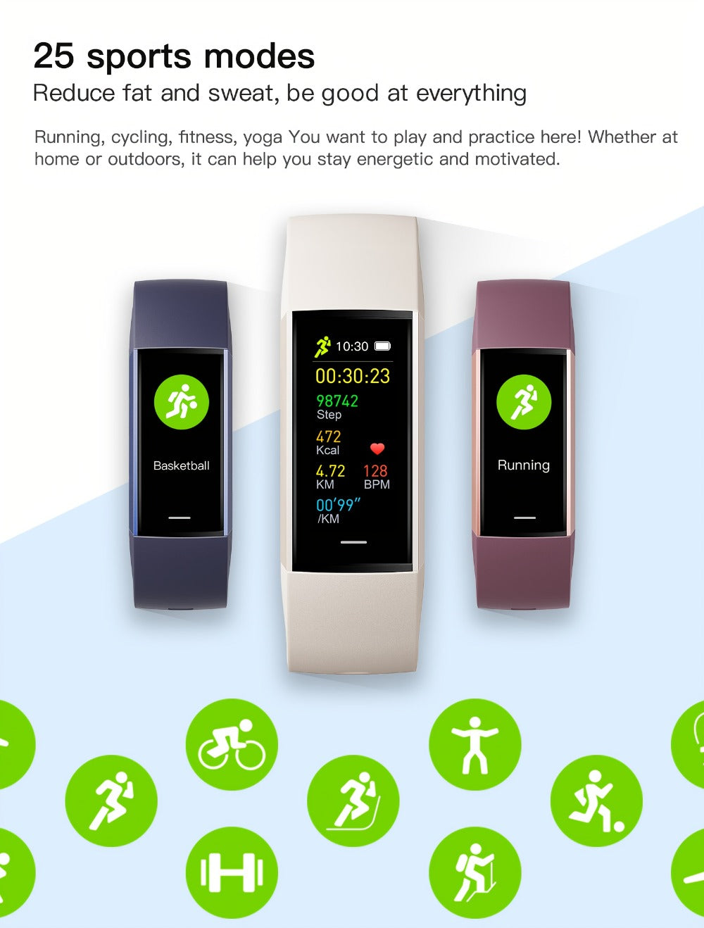 AMOLED Smart Band 1.1" Always-On Display, 14-Day Battery Life, 25 Sport Modes, Heart Rate & Sleep Tracker