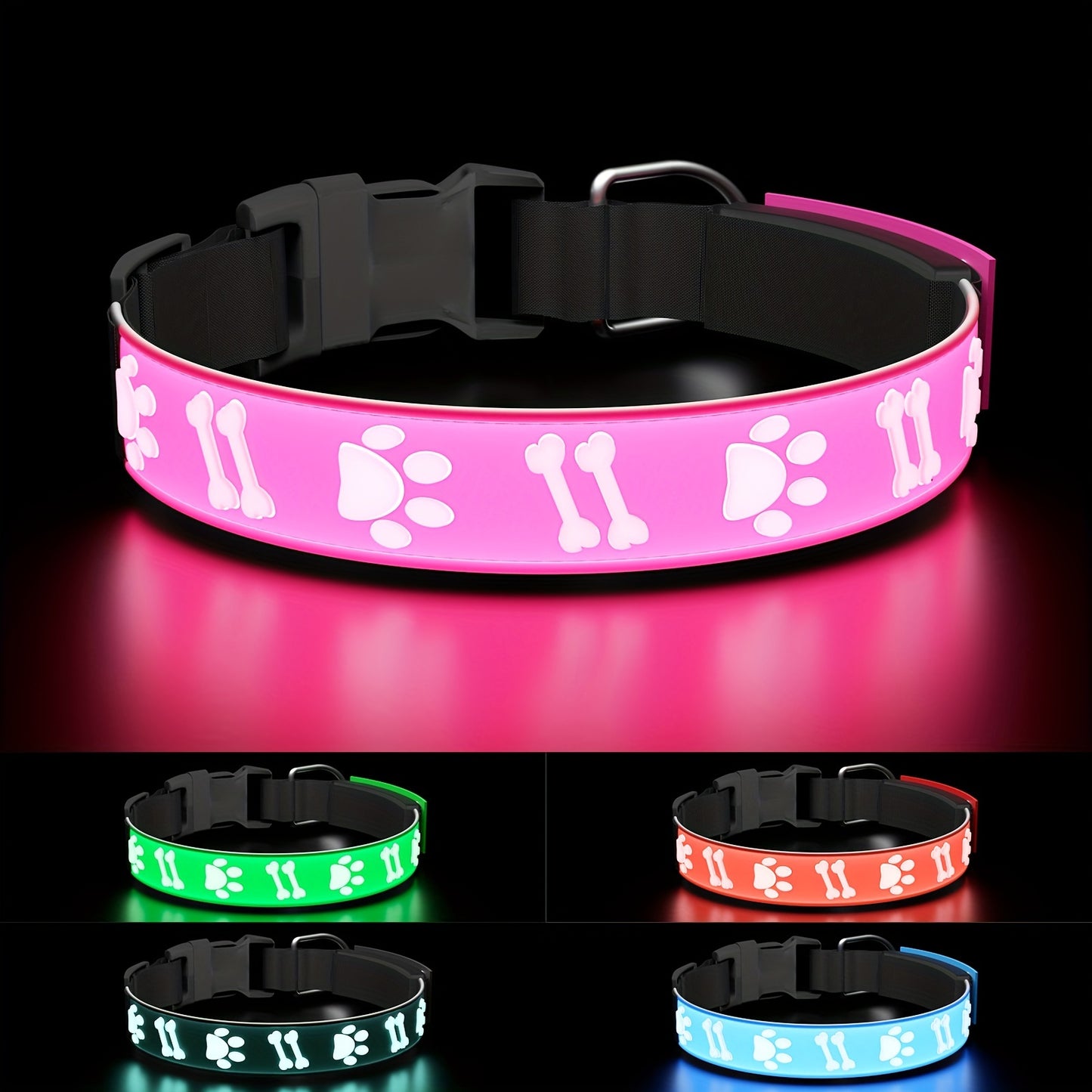 LED Dog Collar USB Rechargeable – 15 Light Modes Adjustable Glow Safety Collar for Nighttime Walks, Soft 3D Flash Pattern Pet Collar, XS–L