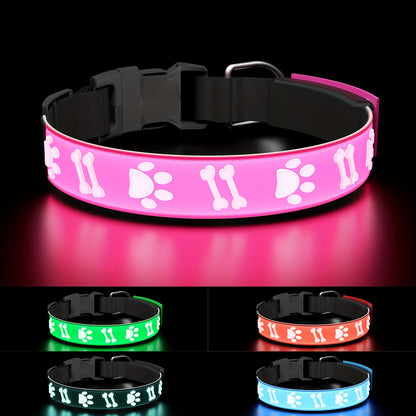 LED Dog Collar USB Rechargeable – 15 Light Modes Adjustable Glow Safety Collar for Nighttime Walks, Soft 3D Flash Pattern Pet Collar, XS–L