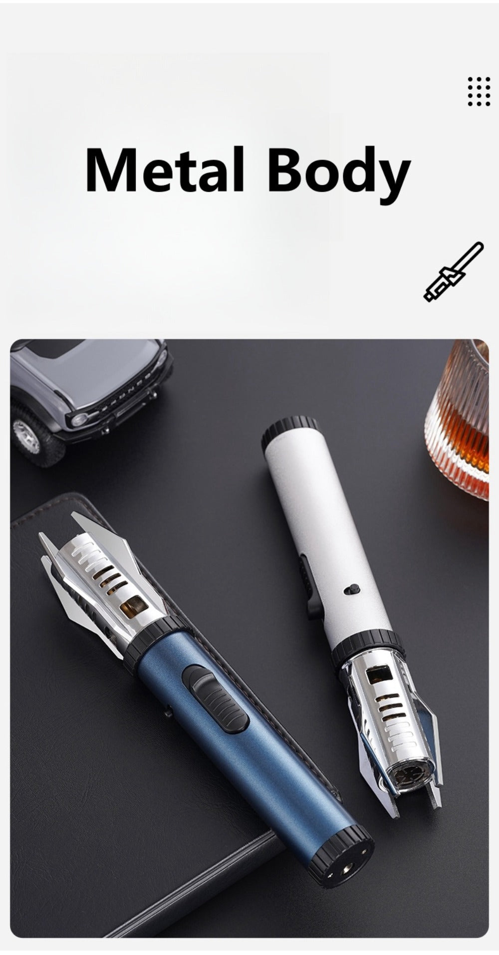 Windproof Turbo Torch Lighter 360 Degree Ignition Metal Jet Flame Lighter with Safety Lock for Grilling, Camping and Outdoor Meals
