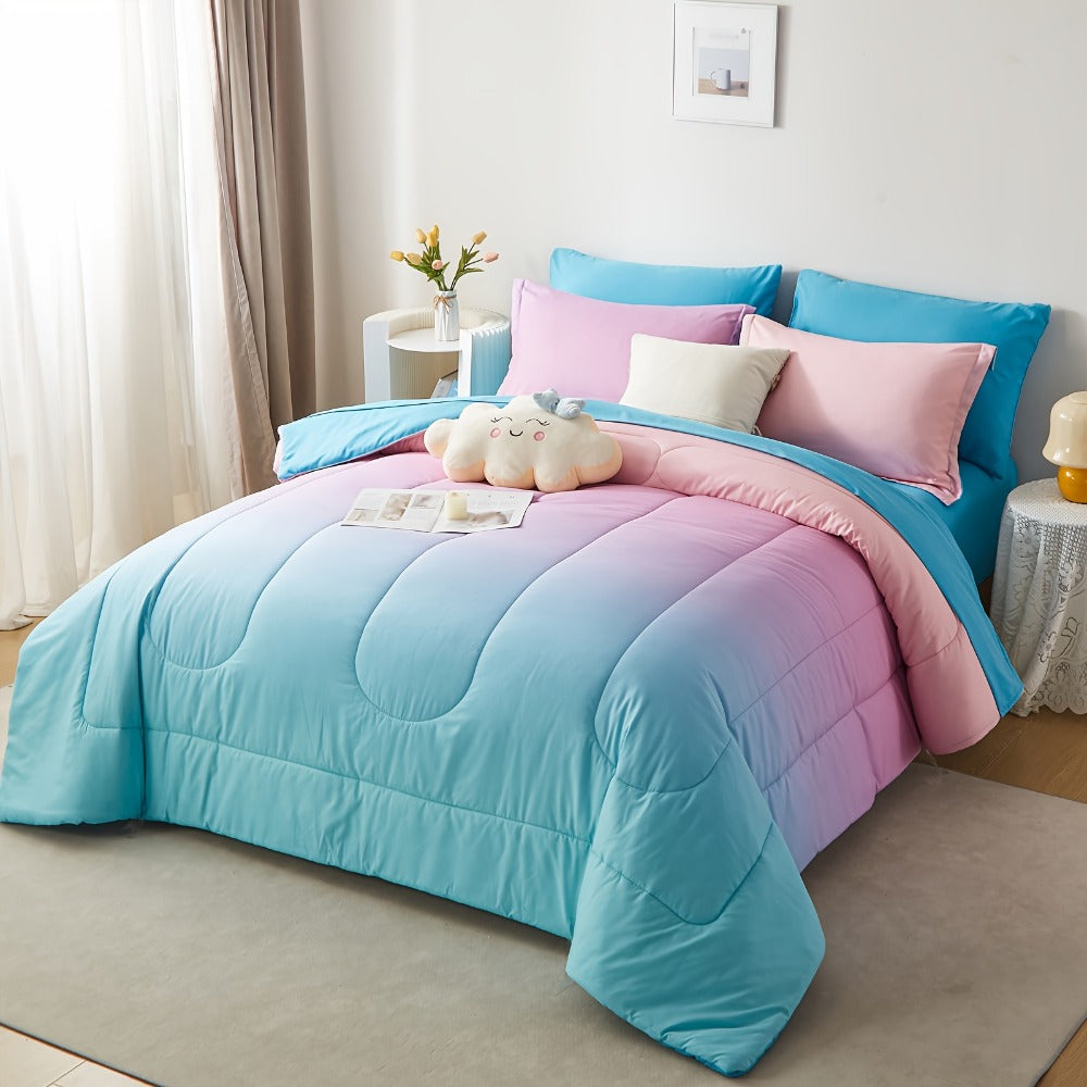 Rainbow Ombre 5- or 7-Piece Bed-in-a-Bag Set in Pink with Twin, Full, Queen and King Sizes