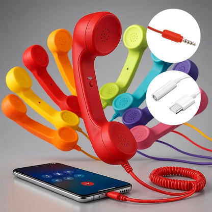 Retro Phone Handset for Smartphone Tablet & Computer, Hands-Free Calling, Volume Control, Clear Sound
