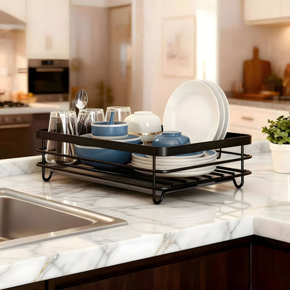 Dish Drying Rack with Drainboard in Gray, White, Black, Single-Layer and Seven-Cup Configurations