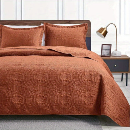 Quilt Set 3 Piece Lightweight Microfiber Bedspread with Pillow Shams – Coin Pattern Coverlet All Season Soft Bed Quilt Full Queen King