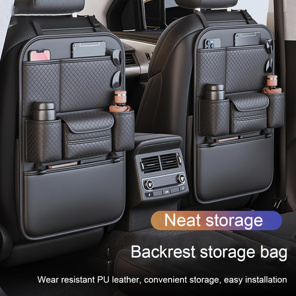 Car Seat Back Organizer – Large Capacity PU Leather Backseat Storage Bag | Multi-Compartment for Tablets, Laptops