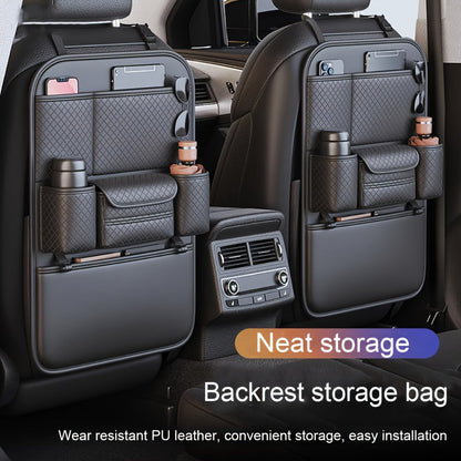 Car Seat Back Organizer – Large Capacity PU Leather Backseat Storage Bag | Multi-Compartment for Tablets, Laptops