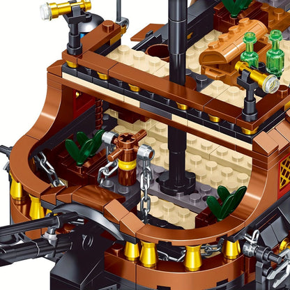 1282-Piece Pirate Ship Building Block Model with Black Sails, MY051 Checkout Code and Pictured 30.48 cm Length