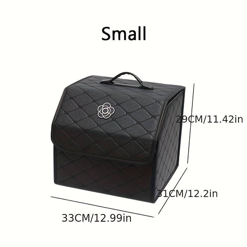 Car Trunk Organizer, Foldable Quilted Lidded Storage Box in Small or Large Size with Black and White Options