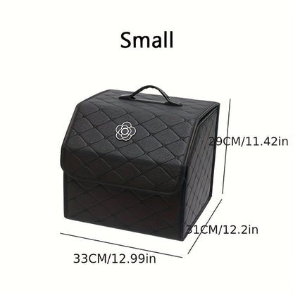 Car Trunk Organizer, Foldable Quilted Lidded Storage Box in Small or Large Size with Black and White Options