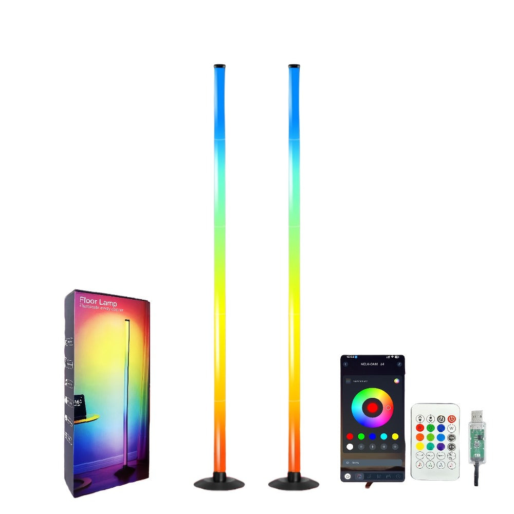 RGBICB Segmented Floor Light Bar with Gradient and Multicolor Modes, Round Base, App and Remote Controls, and One- or Two-Lamp Options