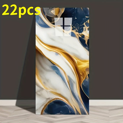 Self-Adhesive PVC Wall Sticker 22pcs Peel and Stick Marble Boho Wallpaper 11.81x23.62in Oil for Entryways, Bedrooms and Living Spaces