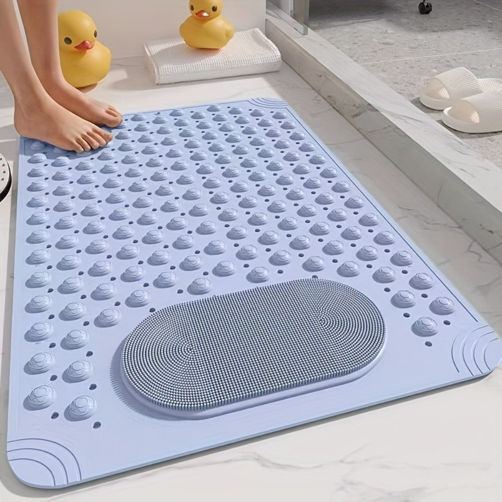 Bath Mat with Massage Buttons - PVC Shower Mat with Polka Dot Pattern, 0.35" Thick Rectangular Bathroom Safety Mat