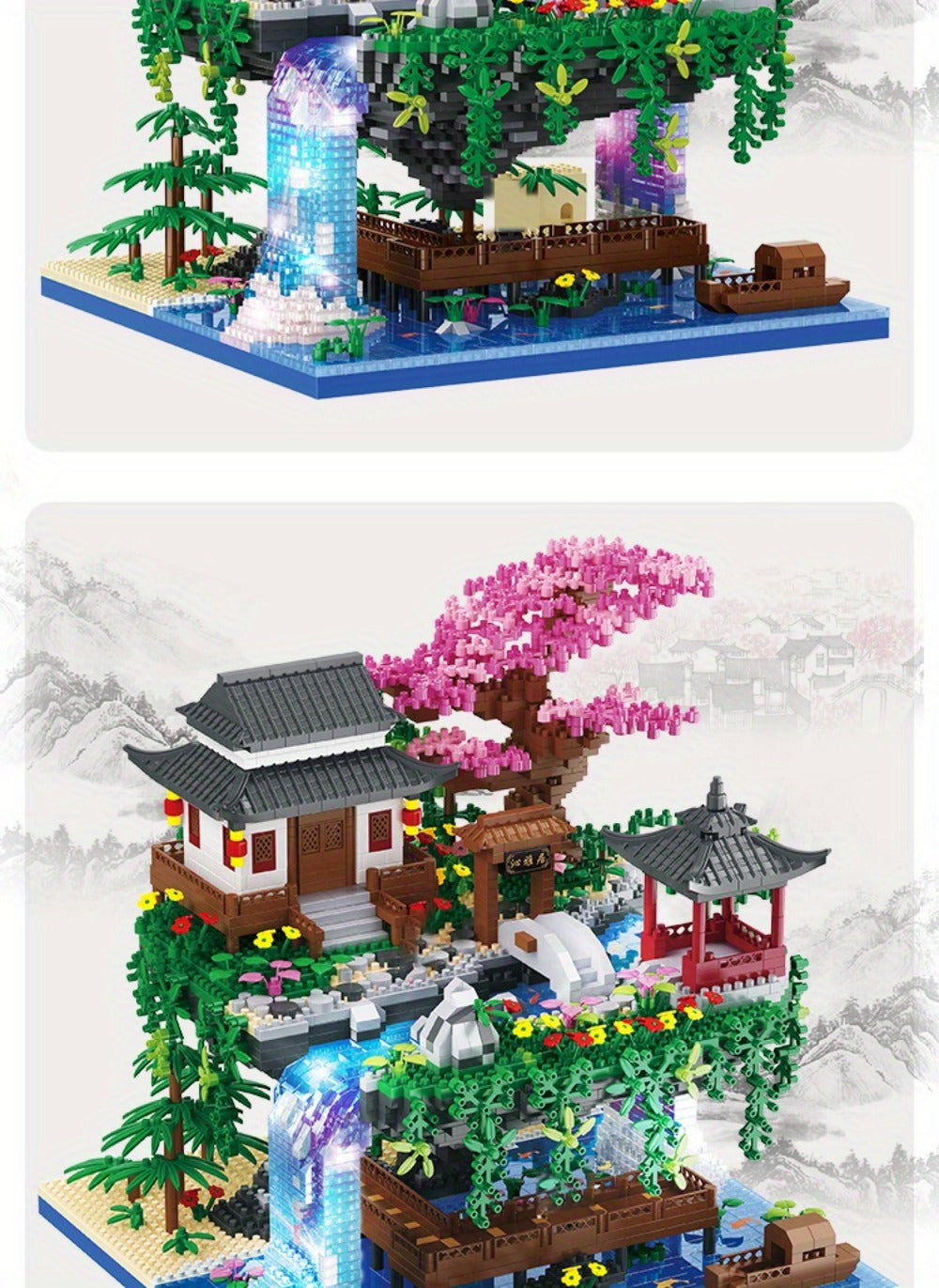 Bonsai Tree Building Set 3320 Pieces Micro Blocks, Chinese Architecture Peach Blossom Cherry Blossom Miniature Model Kit