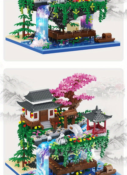 Bonsai Tree Building Set 3320 Pieces Micro Blocks, Chinese Architecture Peach Blossom Cherry Blossom Miniature Model Kit