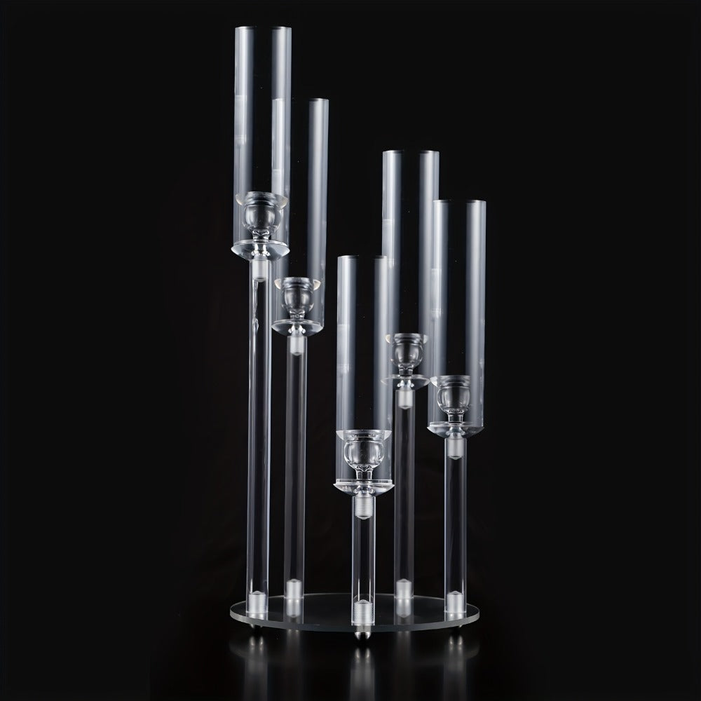 Acrylic Candelabra Candle Holder, Clear Crystal 5-Arm & 6-Arm Taper Candlestick Holders for Wedding Centerpiece
