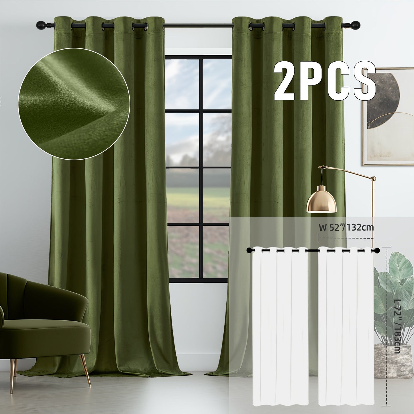 Velvet Room Darkening Curtains 2 Panels, Grommet Top Thermal Insulated Soundproof Blackout Curtains for Living Room Bedroom