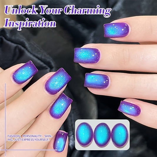 Cat Eye Magnetic Gel Nail Polish 10ml – Blueberry Glitter Purple Blue Glass Bead Sparkling Effect, UV LED Semi-Permanent Gel Varnish