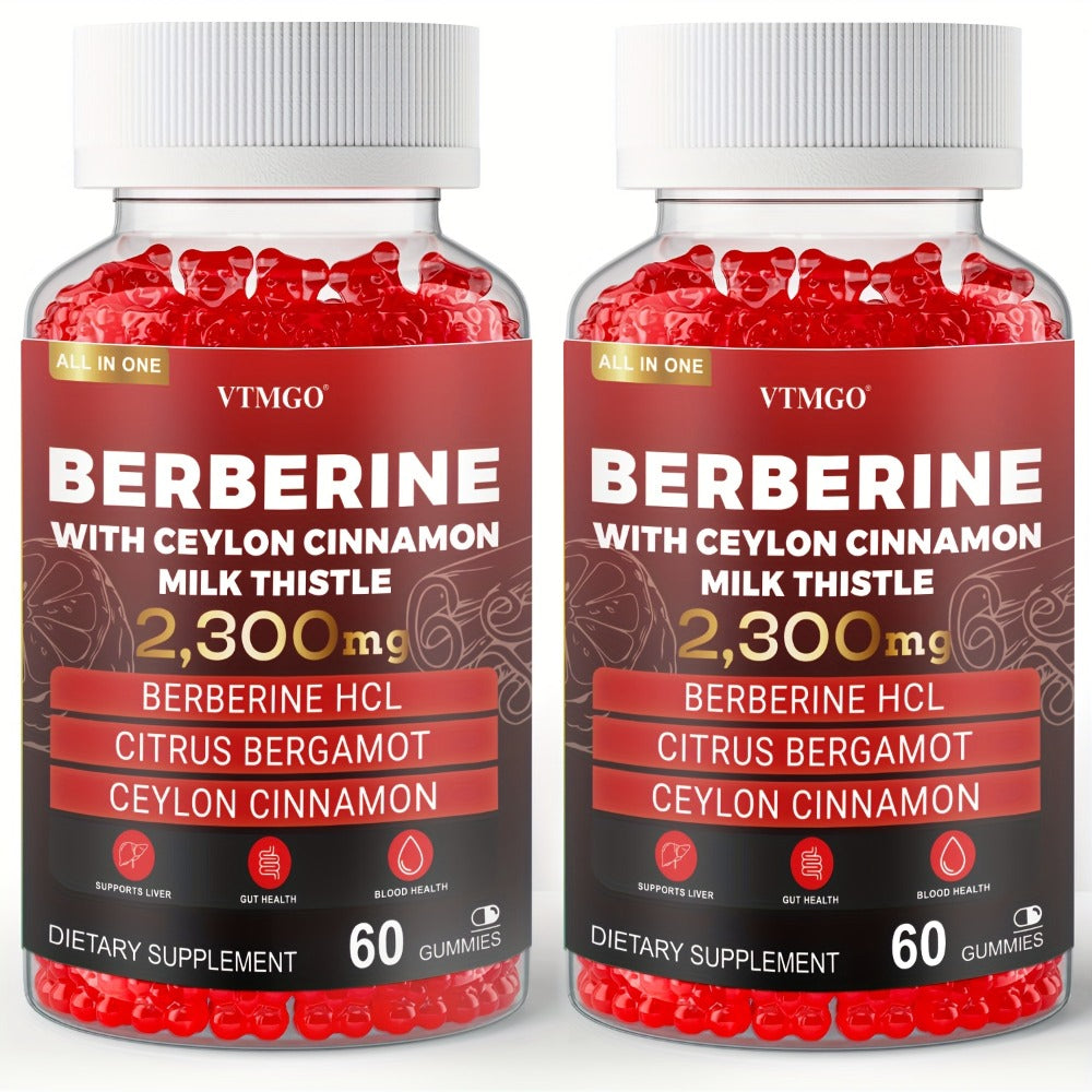 Berberine HCL Gummies 2300mg 60ct with Ceylon Cinnamon, Milk Thistle & Turmeric for Blood Sugar Balance