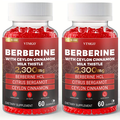 Berberine HCL Gummies 2300mg 60ct with Ceylon Cinnamon, Milk Thistle & Turmeric for Blood Sugar Balance