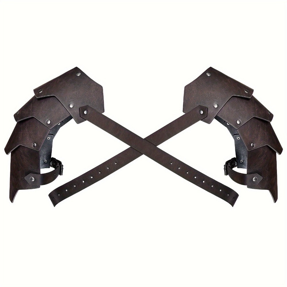 Medieval Shoulder Armor Double Pauldron for Men & Women – Embossed PU Faux Leather Warrior Pauldrons for Halloween LARP Cosplay Renaissance