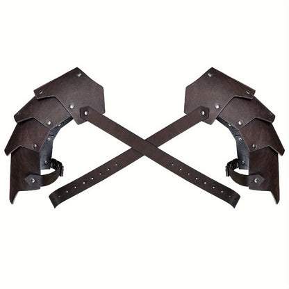 Medieval Shoulder Armor Double Pauldron for Men & Women – Embossed PU Faux Leather Warrior Pauldrons for Halloween LARP Cosplay Renaissance