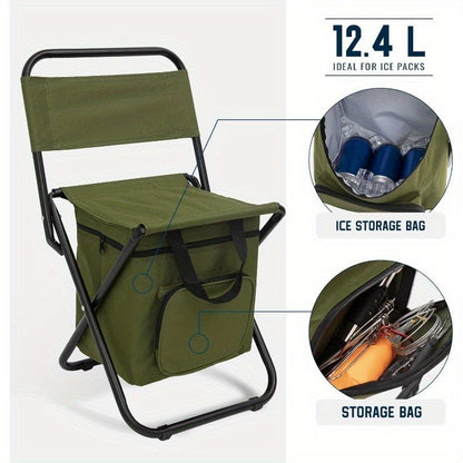 Folding Backpack Camping Chair with Backrest & 12.4L Storage Bag, Lightweight 265 lb Stool for Fishing & Events