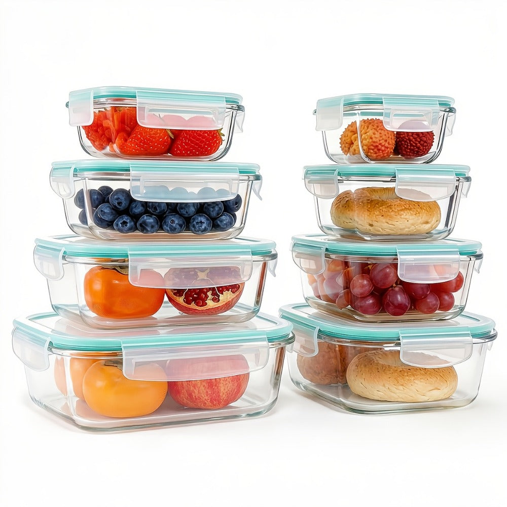 Glass Food Storage Containers 16-Piece Set 8 Glass Bowls with 8 Sealed Lids BPA Free Dishwasher Microwave Refrigerator Safe Meal Prep