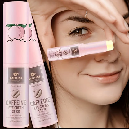 Two-Piece Caffeine-Labeled Eye Cream Stick Set with Coordinated Peach-Print Twist-Up Tube Design