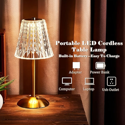 Crystal Atmosphere Lamp Portable, 3-Color Adjustable Touch LED Table Light with Retro Golden Design for Home