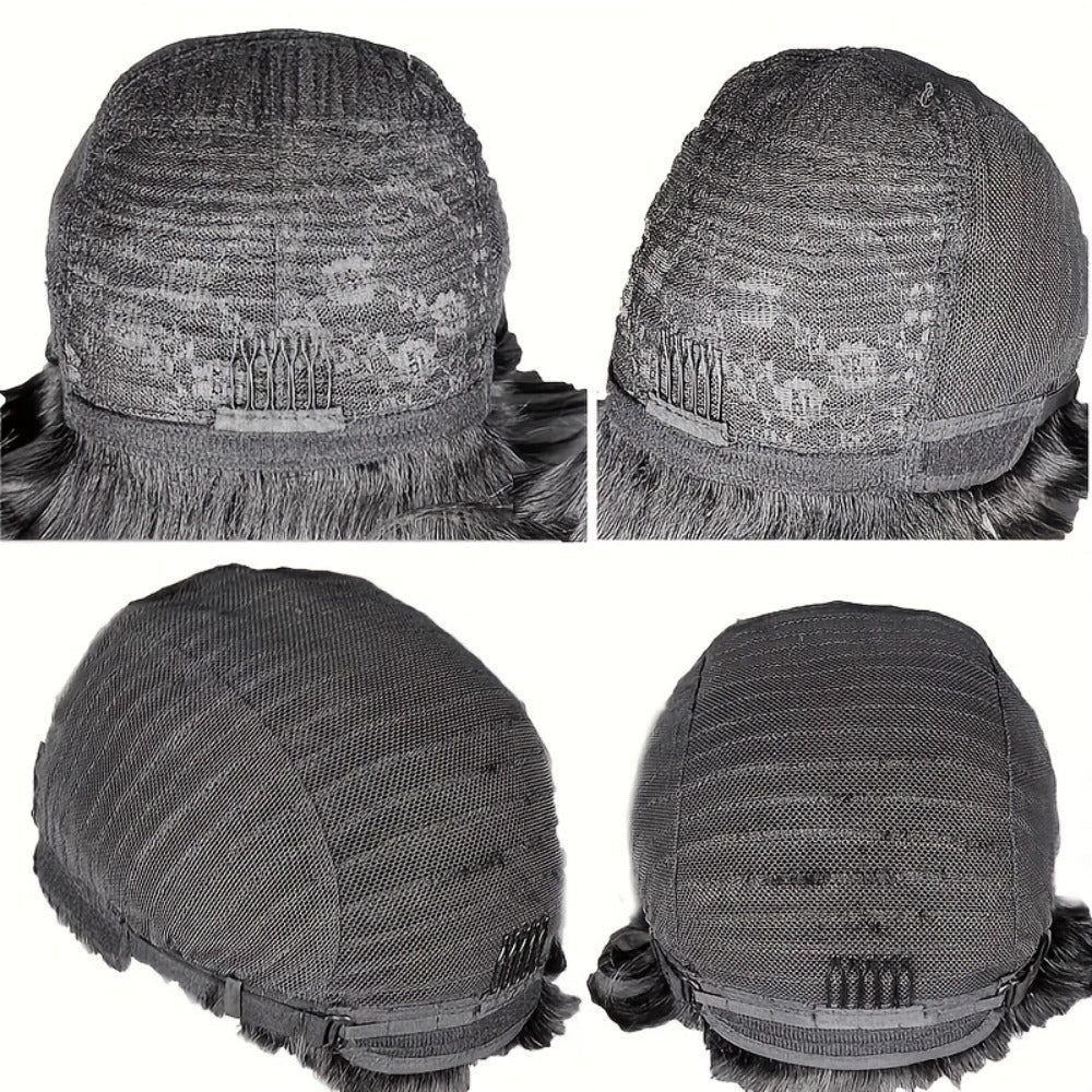 Pixie Cut Wig Human Hair with Bangs Glueless Short Brazilian Layered Machine Made Throw-On-and-Go Hairpiece Natural Black 1B Medium Brown #4