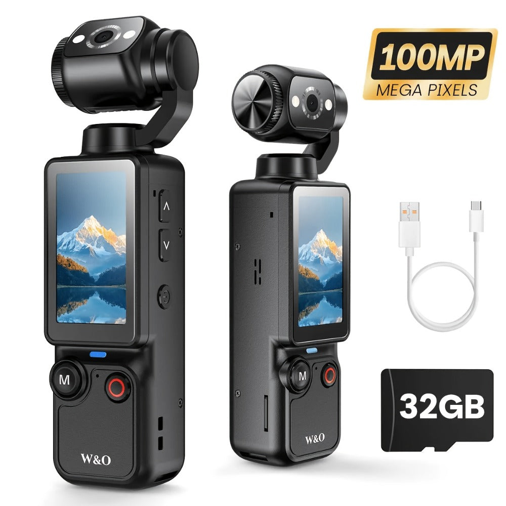 W&O Pocket Camera with Webcam Function, 1.9" Screen, 180° Rotating Shot, 2000mAh Battery, USB-C Charging