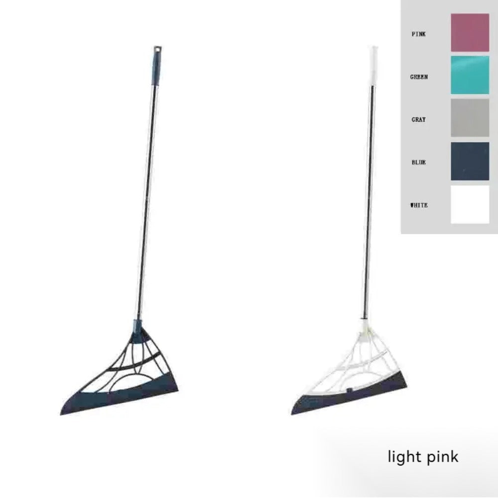 Extra Long Broom 45 Inch – Stainless Steel Handle, Unflagged Bristles, Rubber Sweep for Pet Hair & Debris